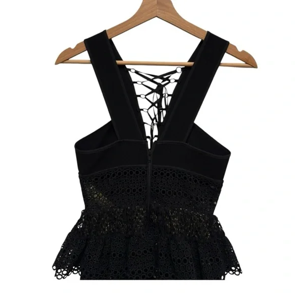 NEW Self Portrait Lace Up Tiered Mini Dress Black Size 2